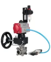 Кран шаровой DN.ru BV3232P(3pc)-FP-W-ISO-H Ду65 Ру25, полнопроходной, трехсоставной, нержавеющая сталь 316, PTFE, под приварку, с пневмоприводом PA-DA-083, пневмораспределителем 4V320-10 AC220V, ручным дублером MON2-450-T28-ISO, БПВ AFC2000