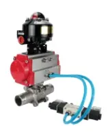 Кран шаровой DN.ru BV3232P(3pc)-FP-W-ISO-H LONG Ду32 Ру40 полнопроходной, корпус - нержавеющая сталь 316, уплотнение - PTFE, под приварку, с пневмоприводом DN.ru PA-SA-083, пневмораспределителем 4V320-08 AC220V и БКВ APL-510N EX