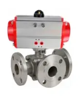 Кран шаровой DN.ru BV3232P(2pc)-FP-3WL-F-ISO-H Ду80 Ру16 HYMT, трехходовой L-тип, полнопроходной, фланцевый, корпус - нержавеющая сталь SS316, с пневмоприводом PA-SA-130 с возвратными пружинами