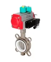 Затвор дисковый поворотный DN.ru WBV3232P-2W-Fb-H Ду100 Ру16 корпус - нержавеющая сталь 316L, диск - нержавеющая сталь 316L, уплотнение - PTFE, с пневмоприводом PA-DA-105, пневмораспределителем 4M310-08 AC220V и магнитным переключателем ALS200D