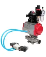 Кран шаровой DN.ru BV3232P(3pc)-FP-W-ISO-H LONG Ду32 Ру40 полнопроходной, корпус - нержавеющая сталь 316, уплотнение - PTFE, под приварку, с пневмоприводом DN.ru PA-SA-083, пневмораспределителем 4V320-08 AC220V, БКВ APL-210N и БПВ AFC2000