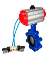 Затвор дисковый поворотный DN.ru WBV1616E-2W-Fb-H Ду100 Ру16 LUG, корпус - чугун QT450, диск - чугун QT450, уплотнение - EPDM, с пневмоприводом PA-DA-083 и пневмораспределителем 4M320-08 AC220V