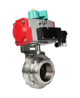 Затвор дисковый поворотный DN.ru WBV3131S-2W-T-H Ду40 Ру10 резьбовой, корпус - пищевая нержавеющая сталь 304, уплотнение - Silicon, с пневмоприводом PA-SA-065, пневмораспределителем 4M310-08 220В NAMUR и магнитным переключателем ALS200D