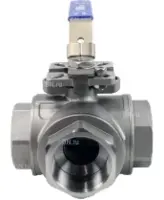 Кран шаровой DN.RU BV3232P(4pc)-SP-3WT-T-ISO-H Ду50 Ру63, 3-ходовой T-тип стандартнопроходной, внутренняя резьба, уплотнение - PTFE, материал корпуса - нержавеющая сталь SS316 с ISO фланцем и рукояткой