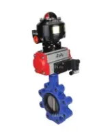 Затвор дисковый поворотный DN.ru WBV1631E-2W-Fb-H Ду100 Ру16 LUG корпус - чугун QT450, диск - нержавеющая сталь 304, уплотнение - EPDM, с пневмоприводом DN.ru PA-DA-083, пневмораспределителем 4M310-08 AC220V и БКВ APL-510N EX