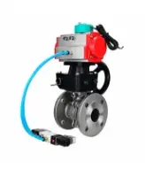 Кран шаровой DN.ru BV3232P(2pc)-FP-F-ISO-H WDVF Ду100 Ру16 полнопроходной, фланцевый, корпус - нержавеющая сталь 316, уплотнение - PTFE, с пневмоприводом PA-DA-105, пневмораспределителем 4V320-08 AC220V и магнитным переключателем ALS200D