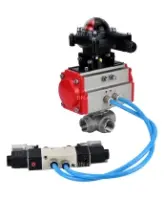 Кран шаровой DN.ru BV3232P(4pc)-SP-3WL-T-ISO-H Ду15 Ру63, стандартнопроходной, четырехсоставной, корпус - нержавеющая сталь 316, уплотнение - PTFE, внутренняя резьба, с пневмоприводом PA-DA-052, пневмораспределителем 4V320-08 AC220V, БКВ APL-210N