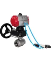 Кран шаровой DN.ru BV3232P(2pc)-FP-T-ISO-H Ду100 Ру40 полнопроходной, внутренняя резьба, нержавеющая сталь 316, уплотнение - PTFE, с пневмоприводом PA-DA-083, пневмораспределителем 4V320-08 AC220V, ручным дублером MON2-450-T28-ISO