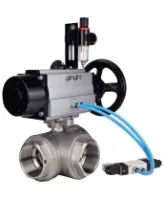 Кран шаровой DN.ru BV3232P(4pc)-SP-3WL-T-ISO-H Ду100 Ру40, стандартнопроходной, четырехсоставной, корпус - нержавеющая сталь 316, уплотнение - PTFE, внутренняя резьба, с пневмоприводом PA-DA-105-1, пневмораспределителем 4V320-08 AC220V, БПВ AFC2000