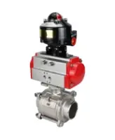 Кран шаровой DN.ru BV3232P(3pc)-FP-W-ISO-H WDVF Ду40 Ру40 полнопроходной, трехсоставной, корпус - нержавеющая сталь 316, уплотнение - PTFE, под приварку, с пневмоприводом PA-SA-105, БКВ APL-510N EX
