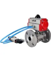 Кран шаровой DN.ru BV3131P(3pc)-FP-F-ISO-H Ду100 Ру16 полнопроходной трехсоставной, фланцевый, нержавеющая сталь 304, уплотнение - PTFE, 22х22, F10, WDVF, с пневмоприводом DN.ru PA-SA-140 и пневмораспределителем 4V320-08 AC220V