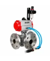 Кран шаровой DN.ru BV3232P(2pc)-FP-3WL-F-ISO-H Ду80 Ру16 HYMT, трехходовой L-тип, полнопроходной, фланцевый, корпус - нержавеющая сталь SS316, с пневмоприводом PA-SA-130, пневмораспределителем 4V320-08 AC220V и БПВ AFC2000