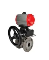 Кран шаровой DN.ru BV3232P(2pc)-FP-F-ISO-H Ду50 Ру40 полнопроходной двухходовой, нержавеющая сталь 316, фланцевый, уплотнение - PTFE, с пневмоприводом PA-DA-083 и ручным дублером MON2-450-T28-ISO