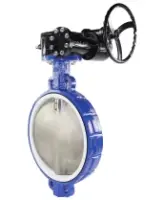 Затвор дисковый поворотный DN.ru WBV3432P-2W-Fb-R Ду400 Ру16 межфланцевый, корпус - углеродистая сталь WCB, диск - нержавеющая сталь 316L, уплотнение - PTFE, с редуктором