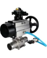 Кран шаровой DN.ru BV3232P(3pc)-FP-W-ISO-H LONG Ду80 Ру25, полнопроходной, трехсоставной, нержавеющая сталь 316, уплотнение - PTFE, под приварку, с пневмоприводом PA-DA-105-1, с пневмораспределителем 4V320-08 AC220V, БКВ APL-210N