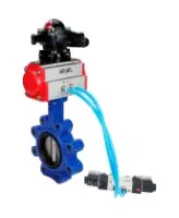Затвор дисковый поворотный DN.ru WBV1616E-2W-Fb-H Ду100 Ру16 LUG, корпус - чугун QT450, диск - чугун QT450, уплотнение - EPDM, с пневмоприводом PA-DA-083, пневмораспределителем 4M320-08 AC220V и БКВ APL-210N
