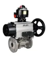 Кран шаровой DN.ru BV3131P(3pc)-FP-F-ISO-H Ду100 Ру16 полнопроходной трехсоставной, фланцевый, нержавеющая сталь 304, уплотнение - PTFE, 22х22, F10, WDVF, с пневмоприводом DN.ru PA-DA-105-1, пневмораспределителем 4M310-08 AC220V и БКВ APL-510N EX