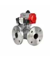 Кран шаровой DN.ru BV3232P(2pc)-FP-3WL-F-ISO-H Ду80 Ру16 HYMT трехходовой L-тип, полнопроходной, фланцевый, корпус - нержавеющая сталь AISI316, с пневмоприводом PA-SA-130 и пневмораспределителем 4M320-08 AC220V
