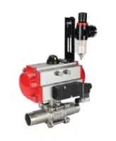 Кран шаровой DN.ru BV3232P(3pc)-FP-W-ISO-H LONG Ду32 Ру40 полнопроходной, корпус - нержавеющая сталь 316, уплотнение - PTFE, под приварку, с пневмоприводом DN.ru PA-SA-083, пневмораспределителем 4M310-08 AC220V и БПВ AFC2000
