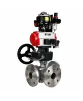 Кран шаровой DN.ru BV3232P(2pc)-FP-3WL-F-ISO-H Ду20 Ру16 HYMT, трехходовой L-тип, полнопроходной, фланцевый, корпус - нерж.сталь SS316, с пн.приводом PA-DA-052, пн.распредел 4M310-08 24В NAMUR, ручн.дублером MON1-250-T26-ISO, БКВ APL-510N EX и БПВ AFC2000
