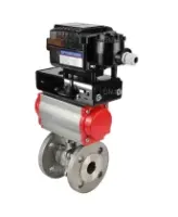 Кран шаровой DN.ru BV3232P(2pc)-FP-F-ISO-H Ду50 Ру40 полнопроходной двухходовой, нерж. сталь SS316, фланцевый, PTFE, с пневмоприводом PA-SA-105 с возвратными пружинами и с электропневматическим поворотным позиционером YT-1000RSN без обратной связи