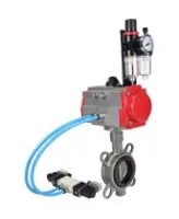 Затвор дисковый поворотный DN.ru WBV3131N-2W-Fb-H Ду65 Ру16, корпус - нержавеющая сталь 304, диск - нержавеющая сталь 304, уплотнение - NBR, с пневмоприводом DN.ru PA-DA-065, пневмораспределителем DN.ru 4V320-10 AC220V и БПВ DN.ru AFC2000