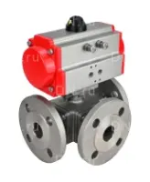 Кран шаровой DN.ru BV3232P(4pc)-FP-3WL-F Ду80 Ру16 полнопроходной трехходовой, фланцевый, корпус - нержавеющая сталь SS316, с пневмоприводом DN.ru PA-DA-105 двойного действия