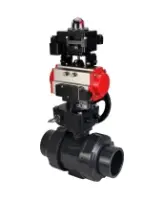 Кран шаровой DN.ru BV4242E-FP-GRM-ISO Дн50 Ру10 полнопроходной, корпус - НПВХ, шар - НПВХ, уплотнение - EPDM, с пневмоприводом PA-DA-052, пневмораспределителем 4M310-08 AC220V, ручным дублером MON1-250-T26-ISO и БКВ APL-410N EX