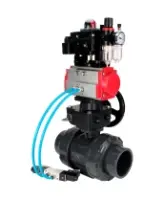 Кран шаровой DN.ru BV4242E-FP-GRM-ISO Дн50 Ру10 полнопроходной, корпус - НПВХ, шар - НПВХ, уплотнение - EPDM, с пневмоприводом PA-DA-052, пневмораспределителем 4V320-10 AC220V, ручным дублером MON1-250-T26-ISO, БКВ APL-410N EX и БПВ AFC2000