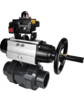 Кран шаровой DN.ru BV4242E-FP-GRM-ISO Дн50 Ру10 полнопроходной, корпус - НПВХ, шар - НПВХ, уплотнение - EPDM, с пневмоприводом PA-DA-105-1 и БКВ APL-410N EX