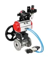 Кран шаровой DN.ru BV3131P(3pc)-FP-F-ISO-H Ду15 Ру40, фланцевый, полнопроходной, трехсоставной, нерж. сталь SS304, PTFE, с пневмоприводом PA-DA-052, с пневмораспределителем 4V320-10 AC220V, БКВ APL-210N, ручным дублером MON1-250-T26-ISO, БПВ AFC2000
