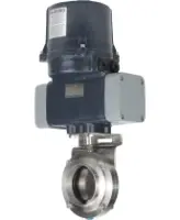 Затвор дисковый поворотный DN.ru WBV3131E-2W-C-H Ду50 Ру10 кламповый, корпус - пищевая нержавеющая сталь AISI 304, диск - нержавеющая сталь AISI 304, уплотнение - EPDM, с электроприводом четвертьоборотным DN.ru QTSA-N-003EM-O0-220VAC с пружинным возвратом