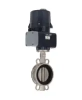 Затвор дисковый поворотный DN.ru WBV3232V-2W-Fb-H Ду100 Ру16, корпус - нержавеющая сталь 316L, диск - нержавеющая сталь 316L, уплотнение - Viton, с электроприводом DN.ru QTSA-N-007EM-O0-220VAC с пружинным возвратом