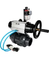 Кран шаровой DN.ru BV4242E-FP-GRM-ISO Дн50 Ру10 полнопроходной, корпус - НПВХ, шар - НПВХ, уплотнение - EPDM, с пневмоприводом PA-DA-105-1, пневмораспределителем 4V320-08 AC220V и БПВ AFC2000