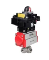 Кран шаровой DN.ru BV3232P(4pc)-SP-3WL-T-ISO-H Ду100 Ру40 стандартнопроходной трехходовой L-тип, нержавеющая сталь SS316, внутренняя резьба, уплотнение - PTFE, с пневмоприводом PA-DA-83 и блоком концевых выключателей APL-410N EX