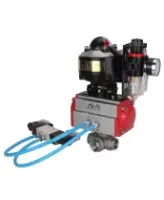 Кран шаровой DN.ru BV3232P(4pc)-SP-3WL-T-ISO-H 1/2″ Ду15 Ру63 стандартнопроходной трехходовой L-тип, нержавеющая сталь SS316, внутренняя резьба, PTFE, с пн.приводом DN.ru PA-DA-052 пн.распределителем 4V320-08 AC220V БПВ AFC2000 БКВ APL-510N-EX