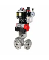 Кран шаровой DN.ru BV3232P(2pc)-FP-3WL-F-ISO-H Ду80 Ру16 HYMT, трехходовой L-тип, полнопроходной, фланцевый, корпус - нержавеющая сталь SS316, с пневмоприводом PA-SA-130, пневмораспределителем 4M310-08 24В NAMUR, БКВ APL-510N EX и БПВ AFC2000