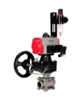 Кран шаровой DN.ru BV3232P(3pc)-FP-W-ISO-H WDVF Ду25 Ру63 полнопроходной, трехсоставной, нержавеющая сталь 316, PTFE, под приварку, с пневмоприводом PA-DA-052, пн.распределителем 4M310-08 AC220V, ручным дублером MON1-250-T26-ISO, БПВ AFC2000
