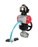 Кран шаровой DN.ru BV3232P(2pc)-FP-T-ISO-H Ду100 Ру40 полнопроходной, внутренняя резьба, нержавеющая сталь 316, уплотнение - PTFE, с пневмоприводом PA-DA-083, пневмораспределителем 4V320-08 AC220V, БКВ APL-510N EX, ручным дублером MON2-450-T28-ISO