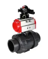 Кран шаровой DN.ru BV4242E-FP-GRM-ISO Дн50 Ру10 полнопроходной, корпус - НПВХ, шар - НПВХ, уплотнение - EPDM, с пневмоприводом PA-SA-065 и БКВ APL-210N