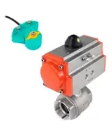 Кран шаровой DN.ru BV3232P(2pc)-FP-T-ISO-H Ду100 Ру40 полнопроходной, внутренняя резьба, корпус - нержавеющая сталь 316, уплотнение - PTFE, с пневмоприводом PA-DA-105 и магнитным переключателем ALS200D