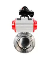 Затвор дисковый поворотный DN.ru WBV3131S-2W-T-H Ду40 Ру10 резьбовой, пищевая нержавеющая сталь 304, уплотнение – Silicon, с пневмоприводом DN.ru PA-SA-065 и БКВ DN.ru APL-210N