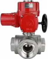 Кран шаровой DN.ru BV3232P(4pc)-SP-3WL-T-ISO-H Ду100 Ру40 стандартнопроходной трехходовой L-тип, нержавеющая сталь SS316, внутренняя резьба, уплотнение - PTFE, с 1/4-оборотным электроприводом DN.ru QT-EX-010M-O2-220VAC-У1