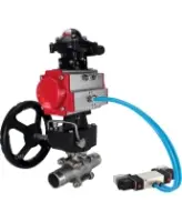 Кран шаровой DN.ru BV3232P(3pc)-FP-W-ISO-H LONG Ду50 Ру40 полнопроход., корпус - нерж.сталь 316, уплотнение - PTFE, под приварку, с пн.приводом PA-DA-083, пн.распределителем 4V320-08 AC220V, редуктором MON2-450-T28-ISO и БКВ APL-210N