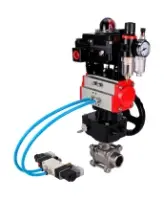Кран шаровой DN.ru BV3232P(3pc)-FP-W-ISO-H WDVF Ду25 Ру63 полнопроходной, трехсоставной, нерж. сталь 316, PTFE, под приварку, с пн.приводом PA-DA-052, пн.распределителем 4V320-08 AC220V, БКВ APL-410N EX, руч. дублером MON1-250-T26-ISO, БПВ AFC2000