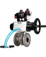 Кран шаровой DN.ru BV3232P(2pc)-FP-F-ISO-H Ду100 Ру16, полнопроходной фланцевый, нержавеющая сталь SS316, уплотнение - PTFE, с пневмоприводом PA-DA-105-1 двойного действия, с пневмораспределителем 4V320-08 AC220V, с БКВ APL-410N EX, с БПВ AFC2000