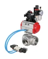 Кран шаровой DN.ru BV3232P(4pc)-SP-3WL-T-ISO-H Ду100 Ру40, стандартнопроходной, корпус - нержавеющая сталь 316, уплотнение - PTFE, внутренняя резьба, с пневмоприводом PA-DA-083, пневмораспределителем 4V320-08 AC220V, БКВ APL-210N, БПВ AFC2000