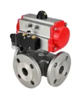 Кран шаровой DN.ru BV3232P(4pc)-FP-3WL-F Ду65 Ру16 полнопроходной трехходовой, фланцевый, корпус - нержавеющая сталь SS316, с пневмоприводом DN.ru PA-DA-083 двойного действия и пневмораспределителем 4M310-08 AC220V