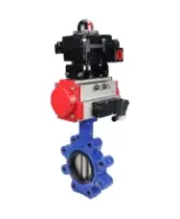 Затвор дисковый поворотный DN.ru WBV1616E-2W-Fb-H Ду100 Ру16 LUG корпус - чугун QT450, диск - чугун QT450, уплотнение - EPDM, с пневмоприводом DN.ru PA-DA-083, пневмораспределителем 4M310-08 AC220V и БКВ APL-410N EX