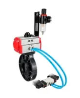 Затвор дисковый поворотный DN.ru WBV4242E-2W-Fb-ISO Дн80 Ру10 межфланцевый, корпус - НПВХ, диск - НПВХ, уплотнение - EPDM, с пневмоприводом PA-SA-083, пневмораспределителем 4V320-08 AC220V и БПВ AFC2000